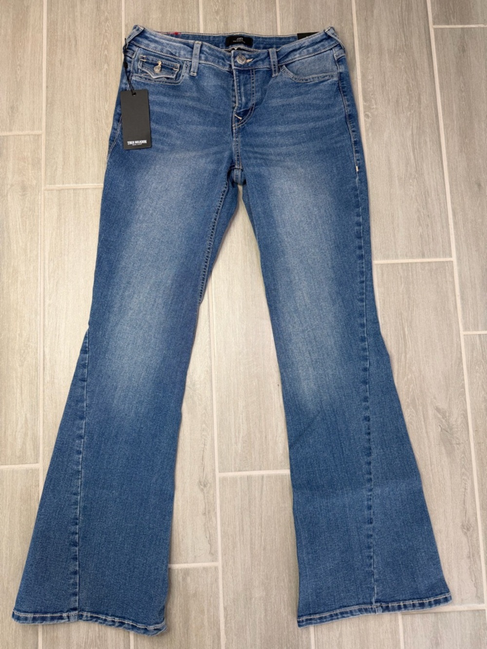 True Religion Women's Mid Rise Flare Medium Wash Jeans